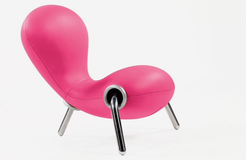 futuristic ant-like chair upholstered in neoprene