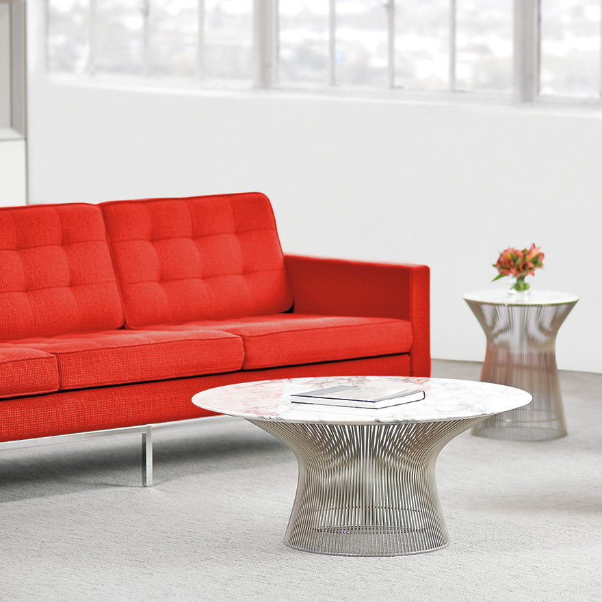 Florence Knoll Sofa fabric upholstery red with Platner table in front