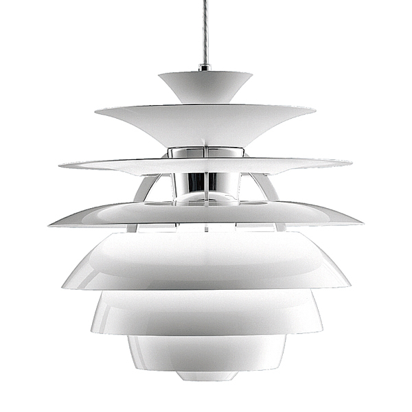 white suspension lamp with aluminum shades that diffuse light