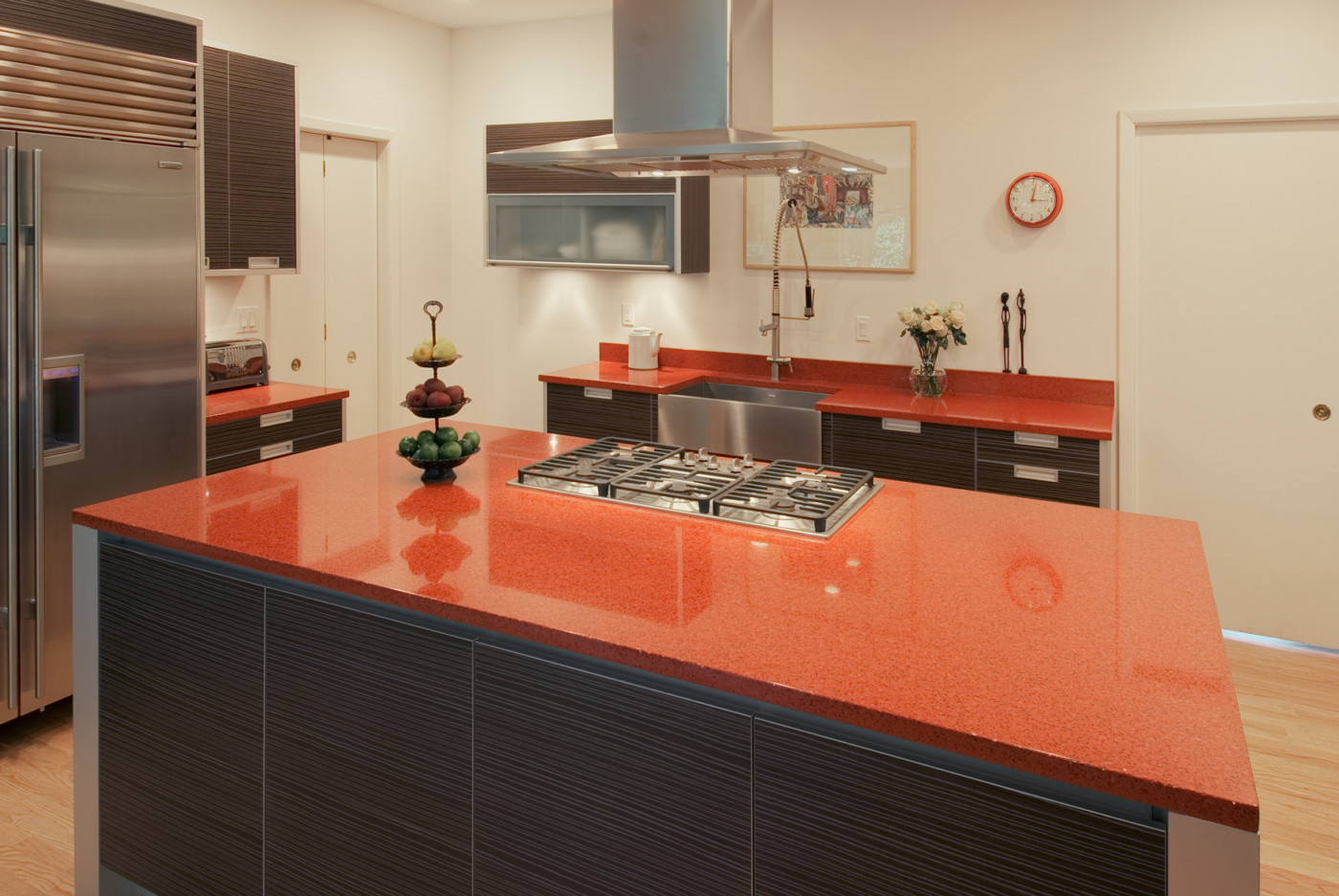IceStone Moroccan Red recycled countertops in modern kitchen