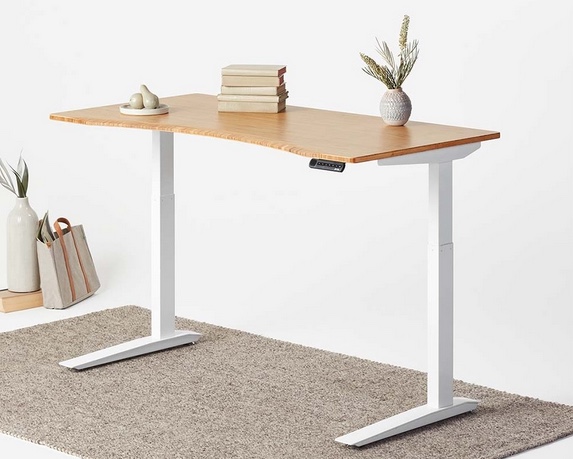 height-adjustable desk with bamboo desktop