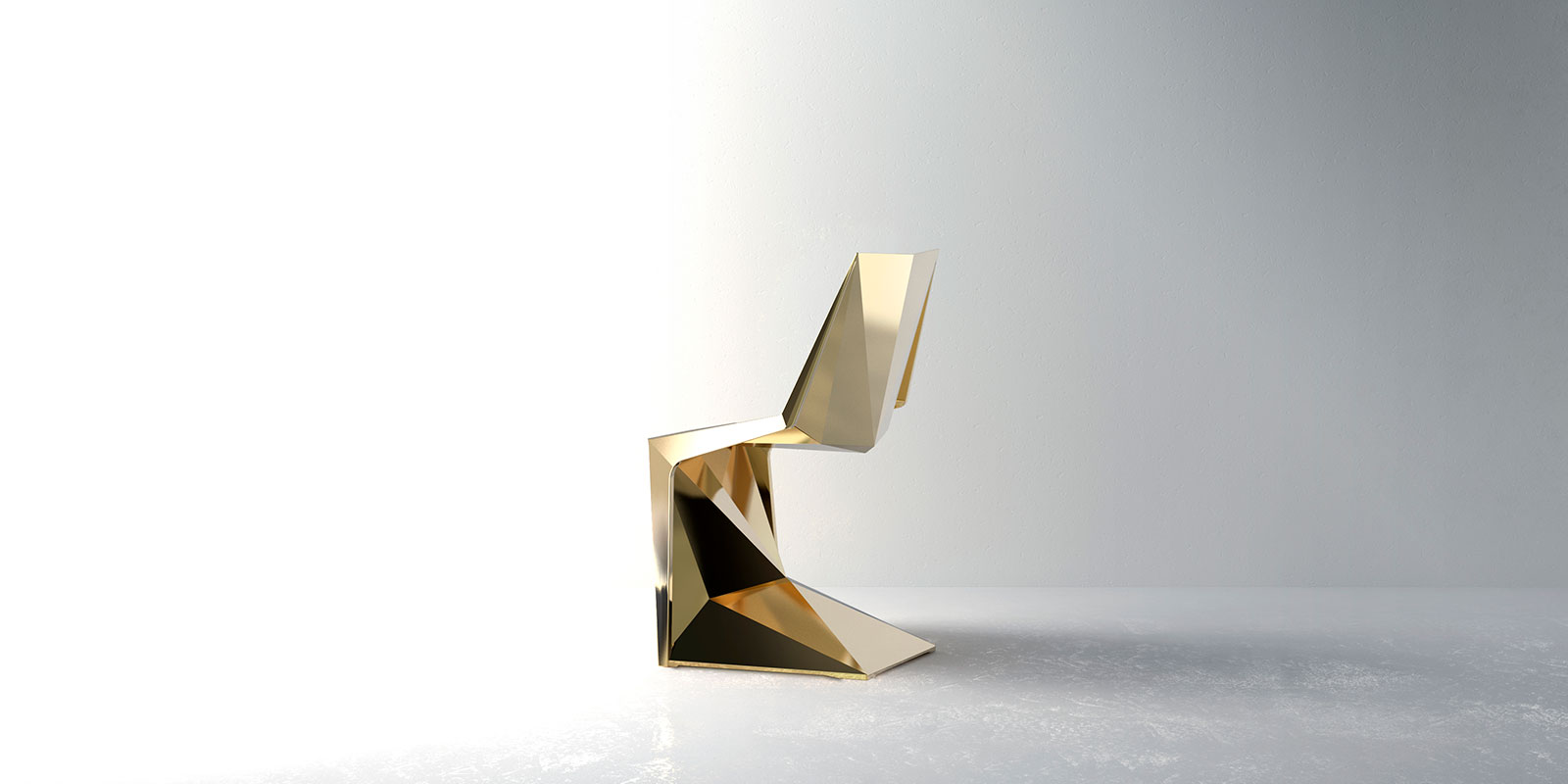 faceted poly chair in gold for indoor/outdoor use