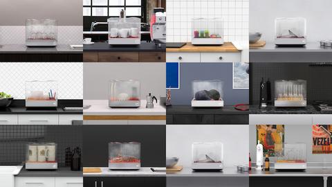 montage of kitchens with modern countertop dishwahser