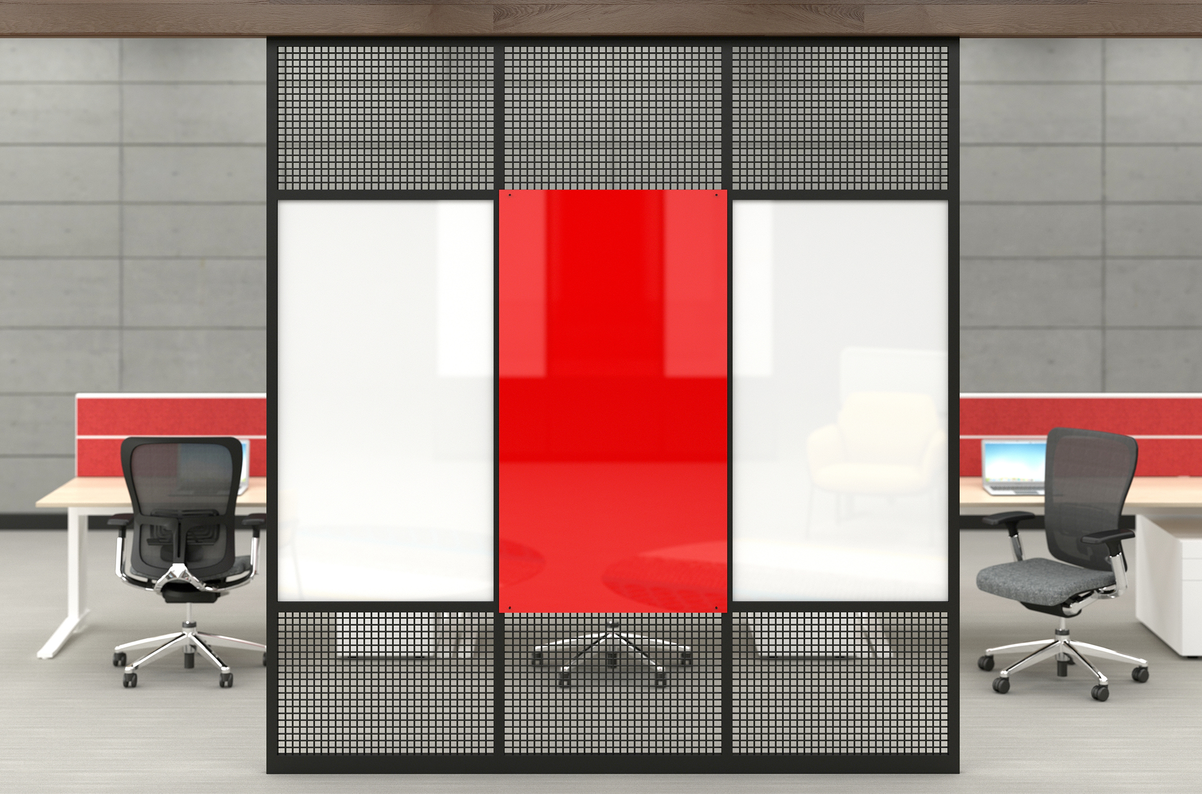 Intersection Room Divider metal mesh with red and white