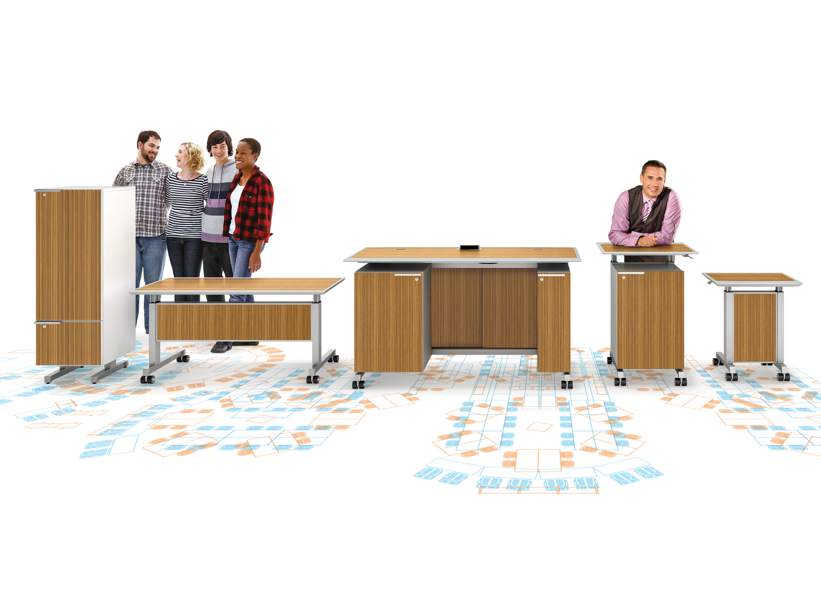Dewey by SurfaceWorks varied tables and lecterns in wooden laminate with SurfaceWorks team