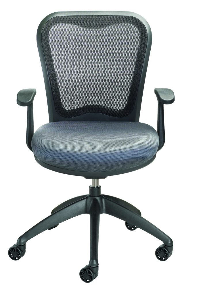 Front view of Nightingale MXO chair with blue/gray upholstery