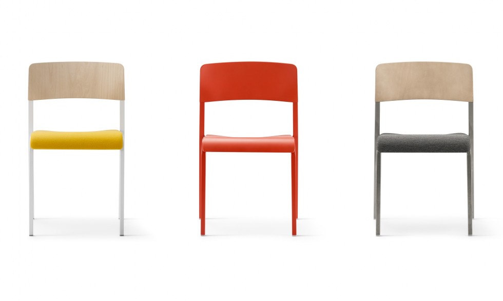 Source International Viiva chairs front view yellow, red, black