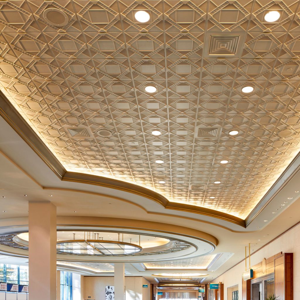 Above View Art Deco acoustic ceiling tile view from below in oyster pearl finish