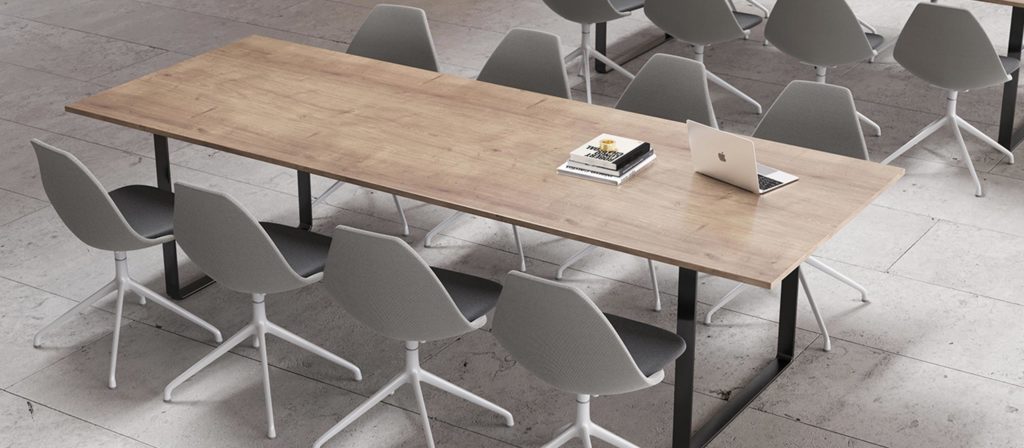 Case Furniture's Ziba Chair many chairs with grey upholstery and white frame around rectangular conference table