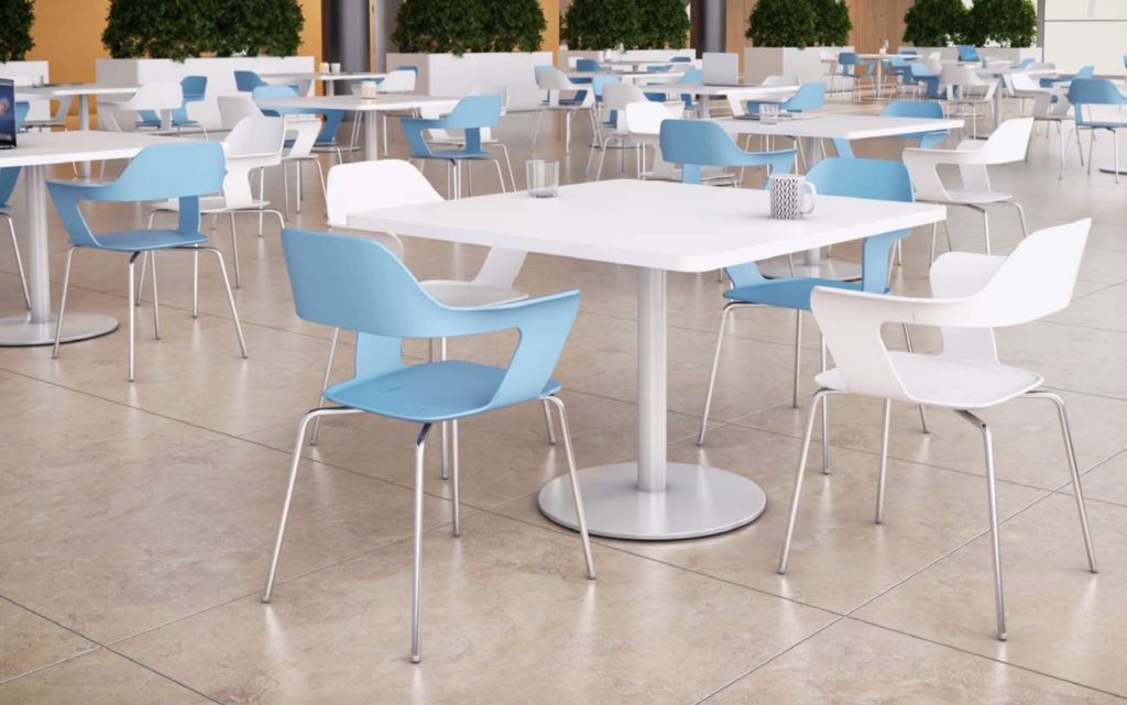 KFI Studios Julep Chairs blue and white in café setting