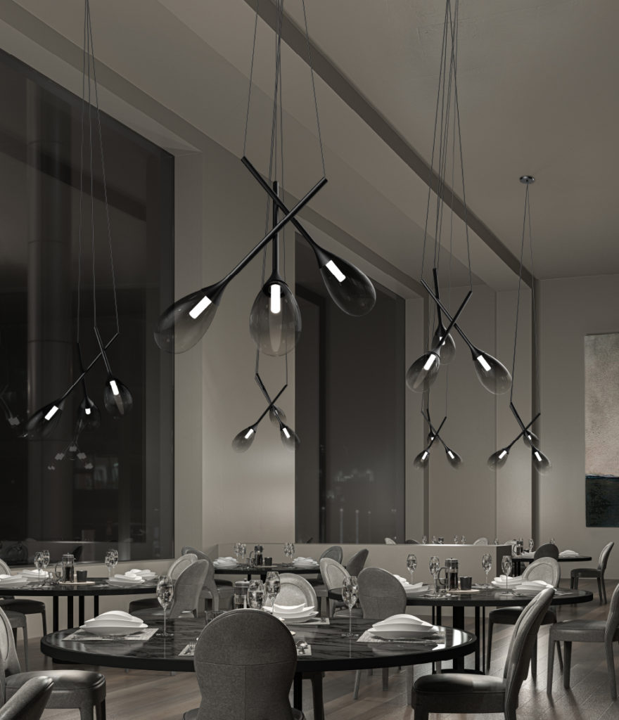Parisone Pendant many modules of three in upscale restaurant with modern decor