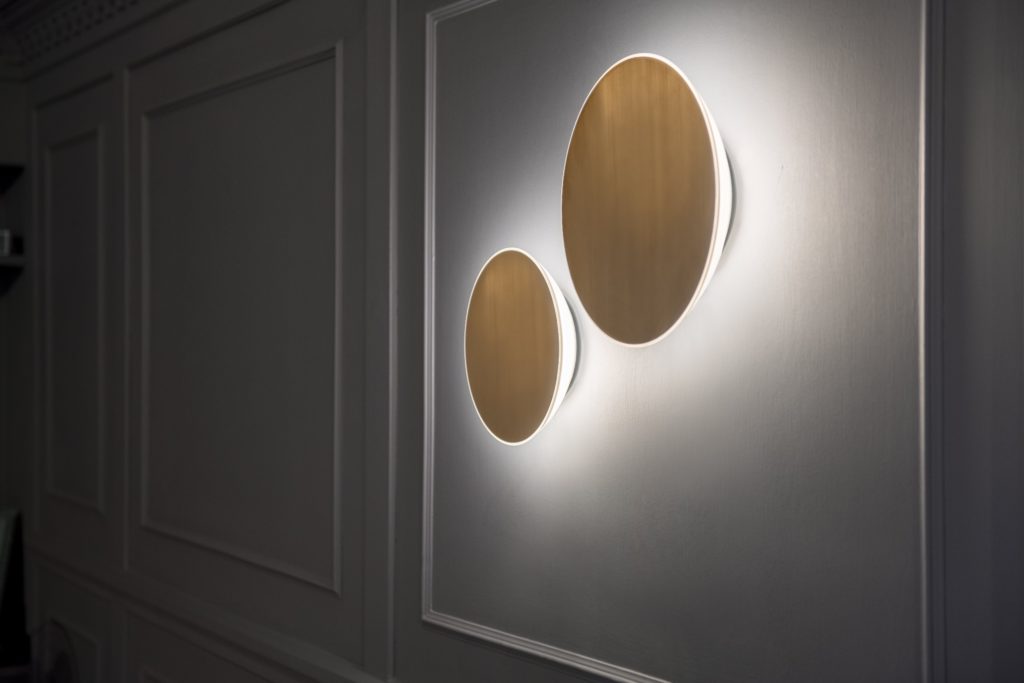 Ramen Wall Sconce wood laminate two sconces in hallway