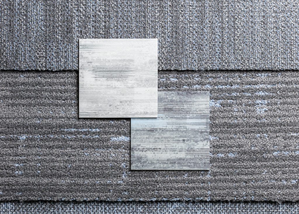 Tarkett Light Shift Collection close-up of three styles and two vinyl tiles