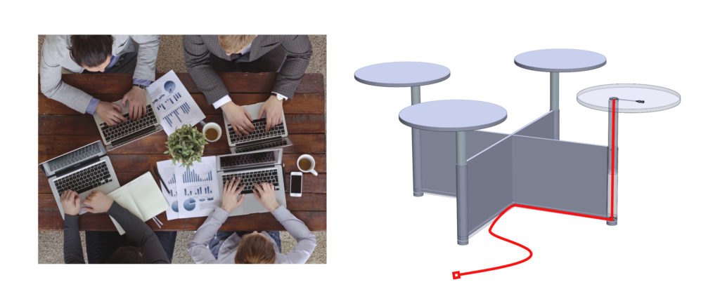 Fig40 Gather 4.1 side by side images of old benching system + 4.1 four-seater unit