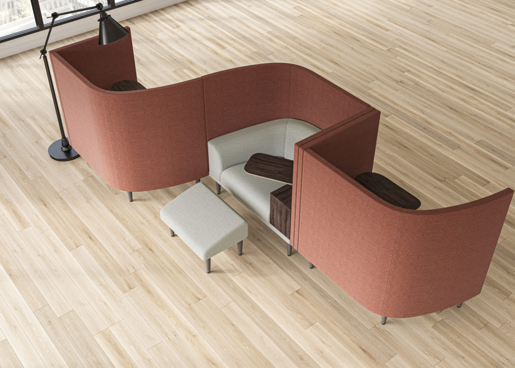 Eklund Lounge curved seating with privacy panels salmon color