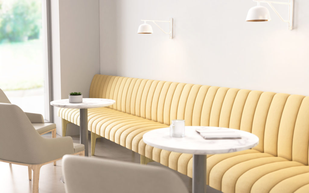 Las Ondas Banquette yellow with wood base