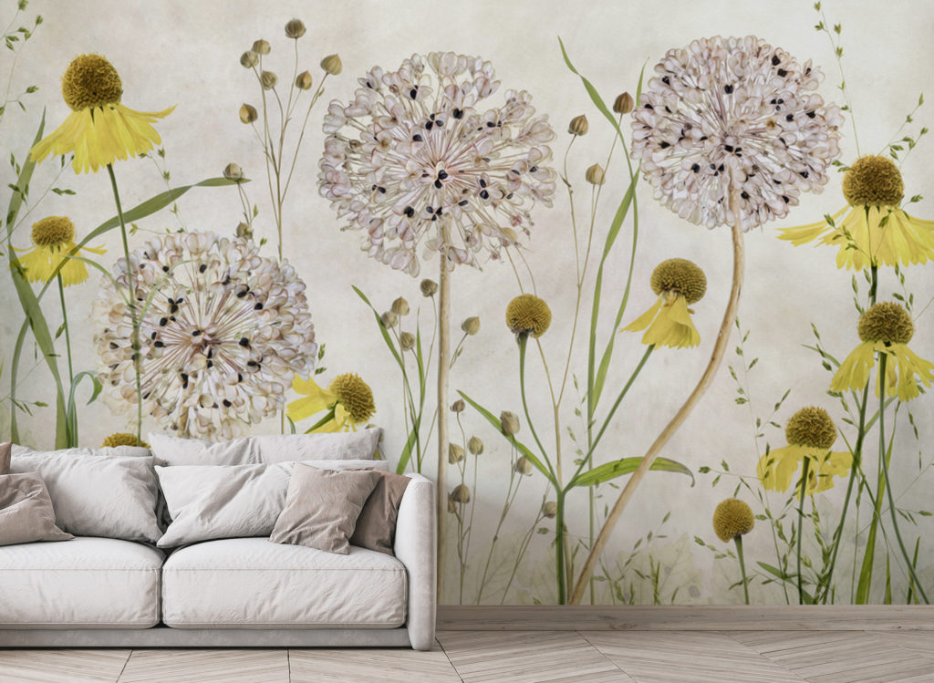 Wallsauce wallpaper white and yellow flowers on white background