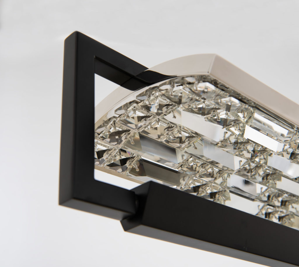 Capuccio pendant detail of crystal and black frame