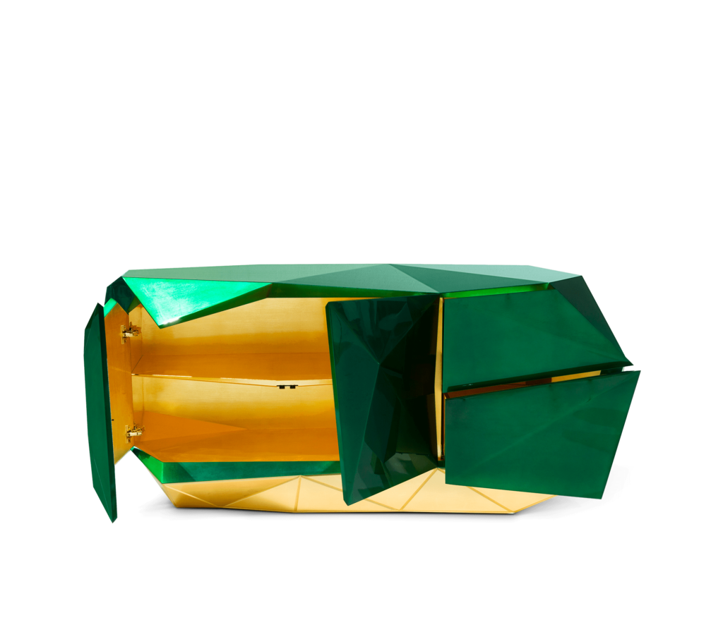 Boca Do Lobo Diamond Emerald Sideboard two open doors and slightly parted third door