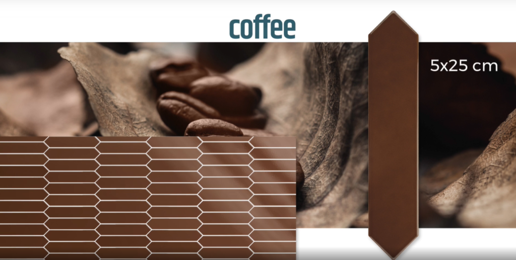 Arrow tile coffee promo with size and close up of coffee beans