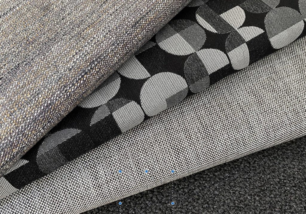 Unika Vaev textiles Jazzy, Ragtime, and Fusion in black/gray colorway 