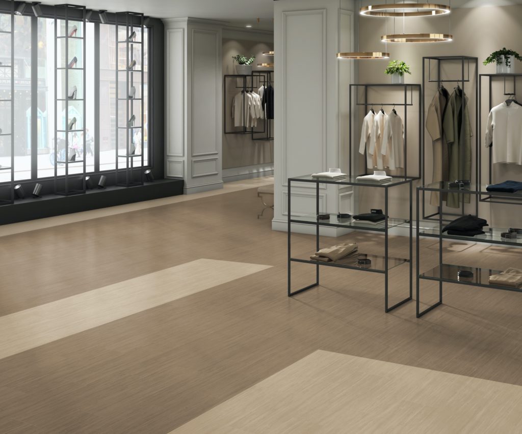 AVA MRG Organics LVT in dark and light brown in woman's clothing store