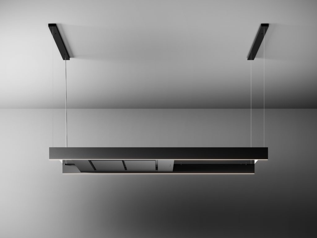 Light kitchen hood front view with white wall
