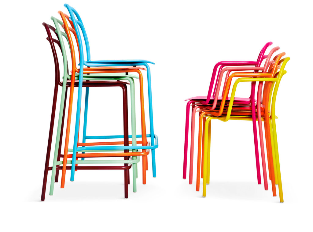 Division 12 Catty chair stacked in multiple colors and heights