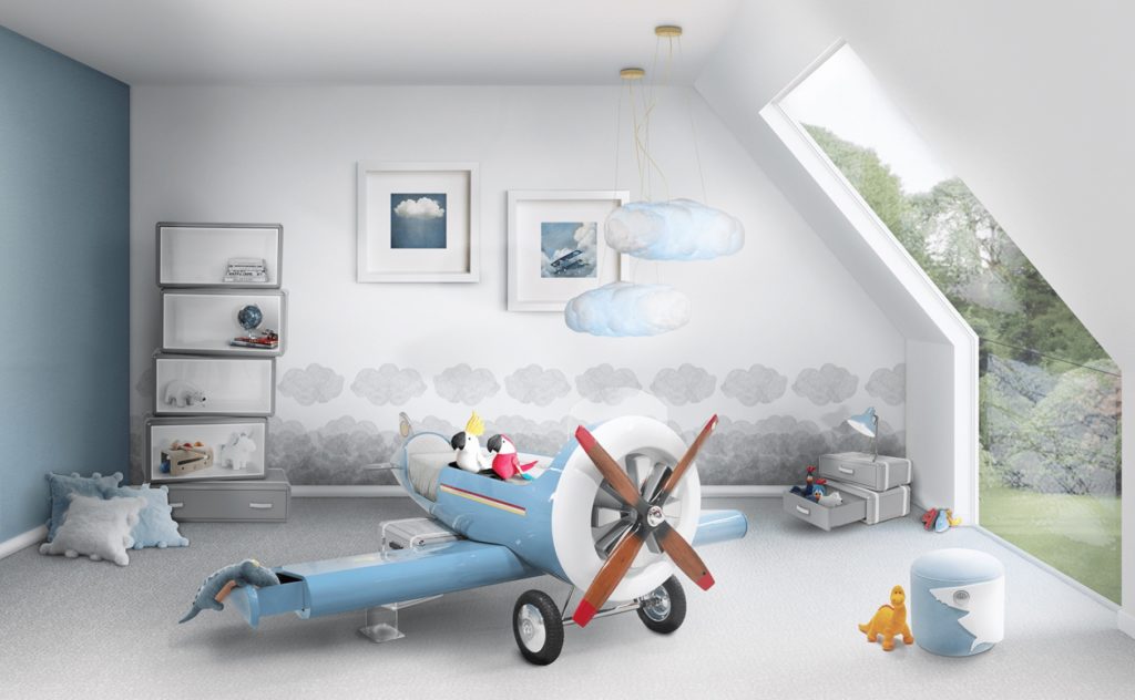 Circu Cloud lamp in child's room with toy airplane