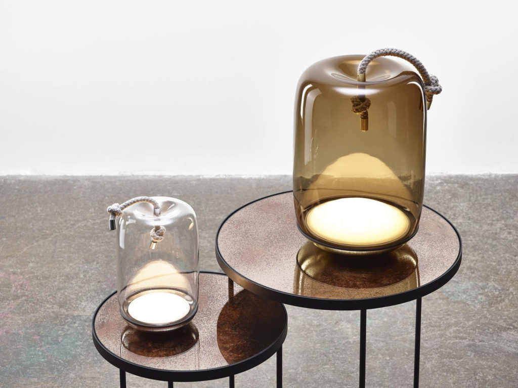 large and small table lamps with handblown glass