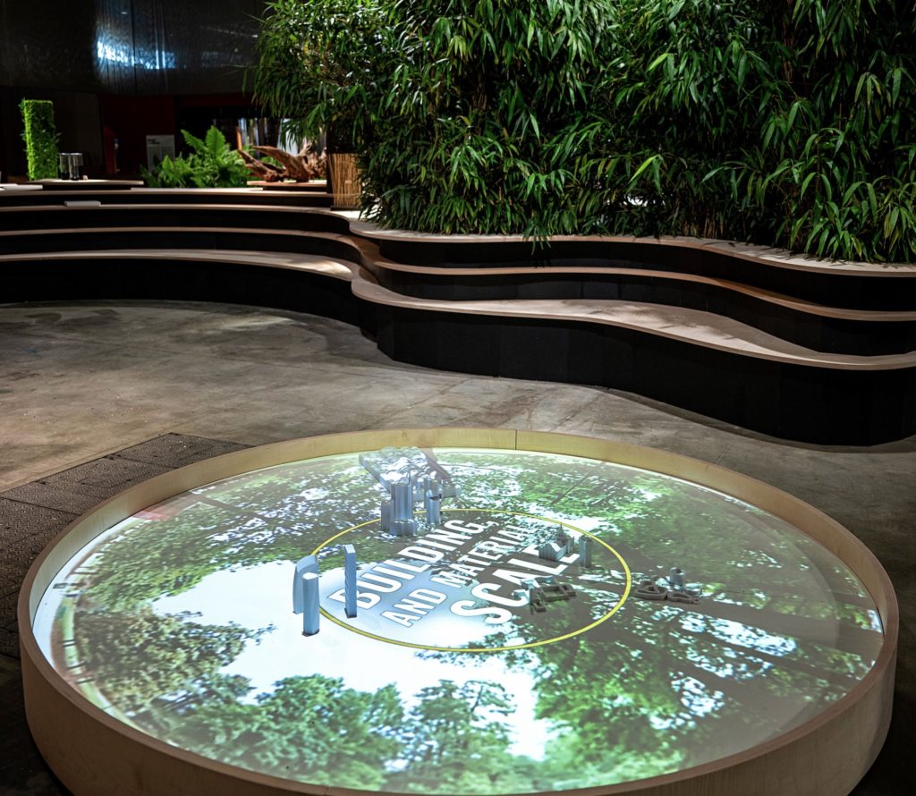 Plants and circular benches