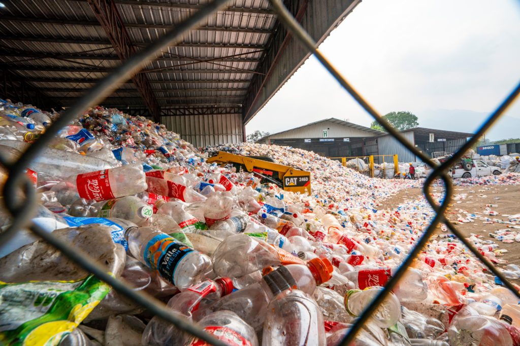 Big pile of single-use plastic bottles