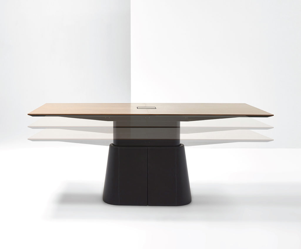 front view of large sit-stand conference table