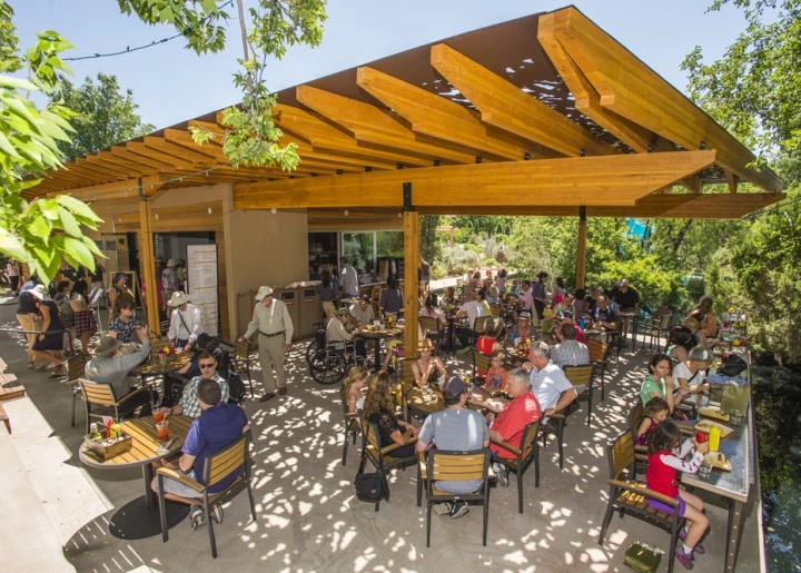 Parasoleil shade structure at the Hive Cafe outdoor restaurant illustrates aspects of the Pattern Map