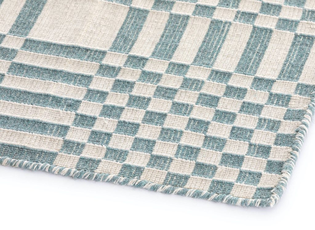 Patch rug in aqua blue detail