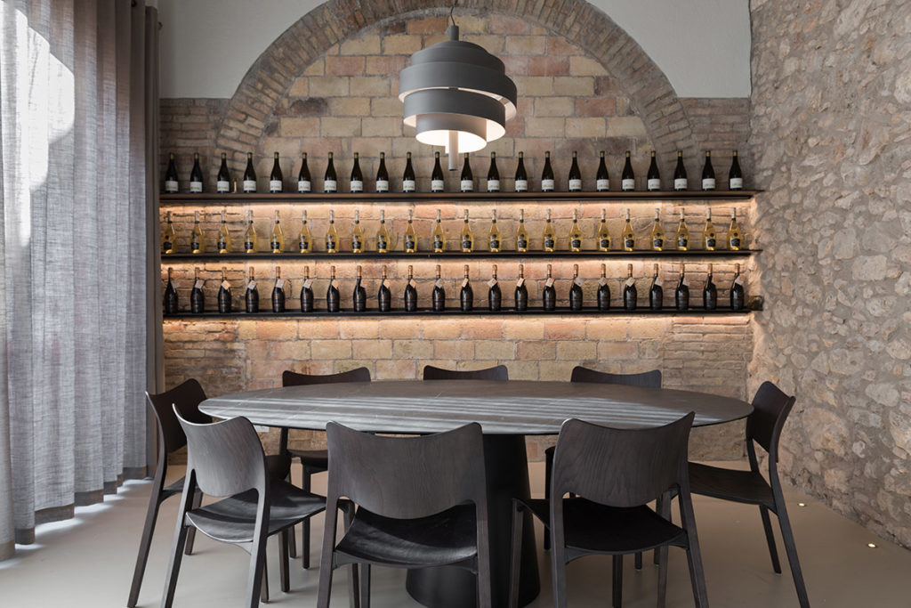 dark gray/brown chairs in wine tasting room