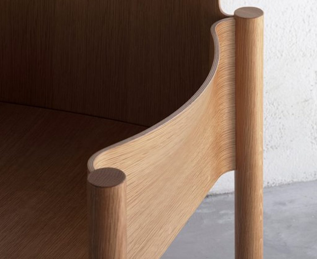 Detail of the armrest on a bent plywood chair