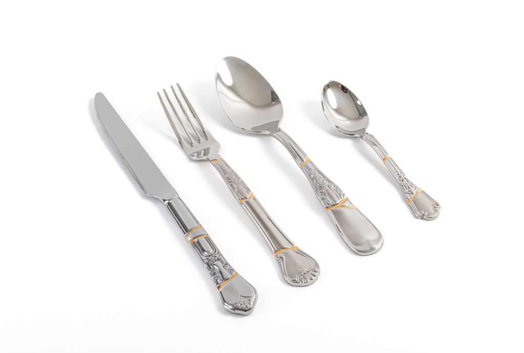 Seletti Kintsugi cutlery with manufactured cracks filled with gold leaf