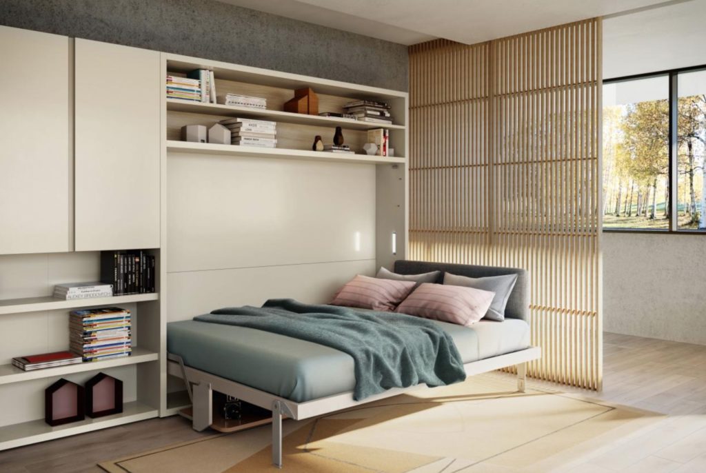 fold-out bed with bookcase