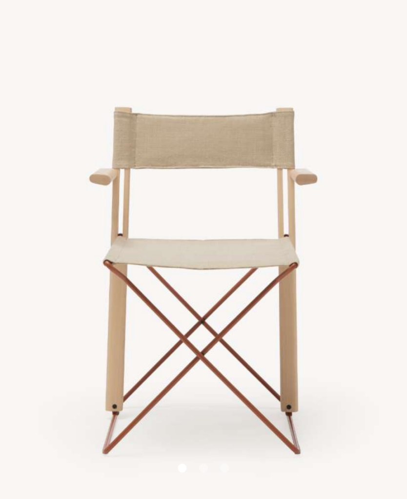 front view of high-end folding chair, beech wood and steel base