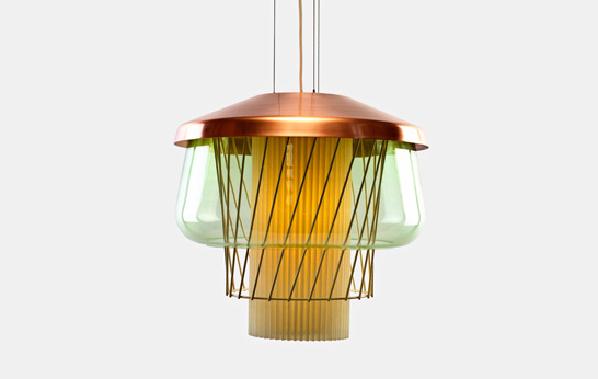 pendant lamp, Roll and Hill, Jonah Takagi, steel, glass, wire, Silk Road, American design, New York