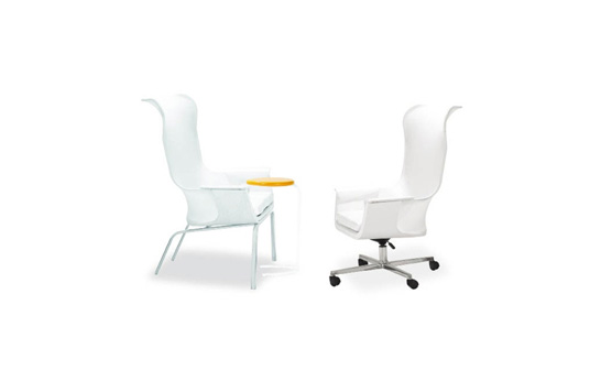 Soft Curves: Vela Chair and Egg Table by IOA Healthcare