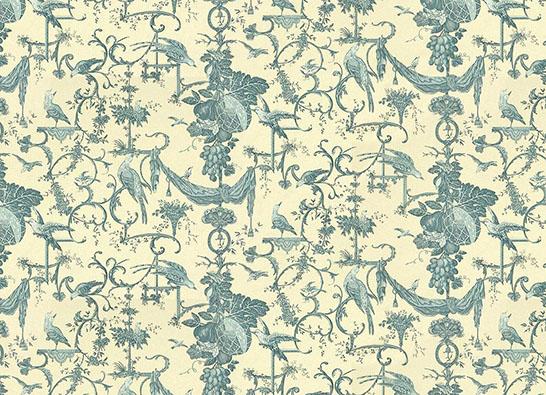 surfaces, textiles, wallpaper, Kininvie Cotton Print Peacock On Cream, Brunschwig & Fils 