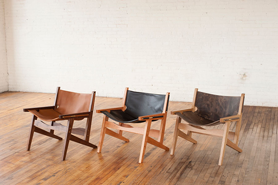 Phloem Studio, Oregon, Ben Klebba, Peninsula Chair, sling chair, leather, wood, Matt Pierce