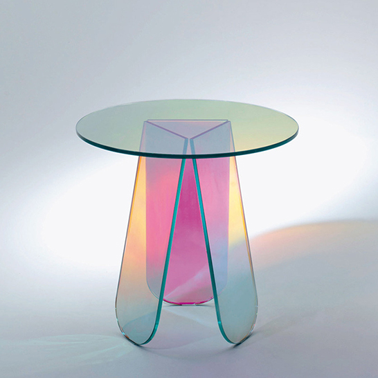 Patricia Urquiola's small tripodal Shimmer table for Glas Italia