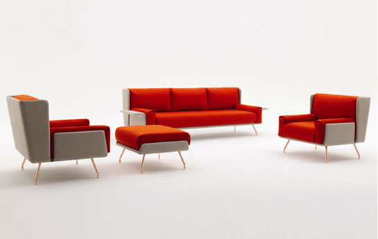 Knoll, seating, Lounge Collection, Jean-Christophe Poggioli and Piere Beucler, armchair, wingback, sofa, chaise longue, ottoman