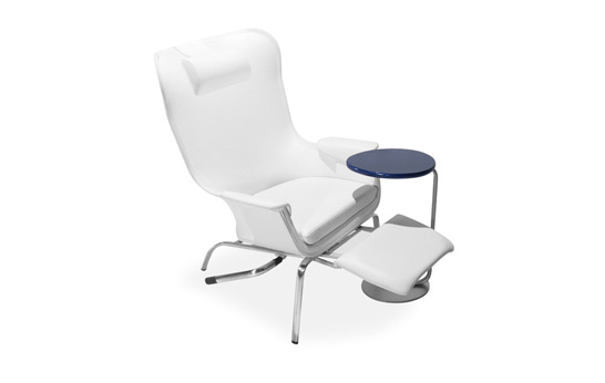 Soft Curves: Vela Chair and Egg Table by IOA Healthcare