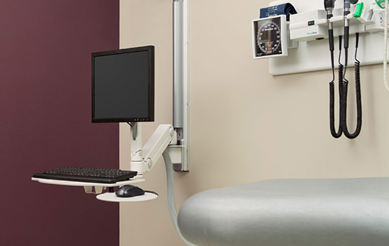 Nurture, Relay, Steelcase, monitor arm, keyboard arm, desk system, wall-mounted, caregiver support, healthcare,