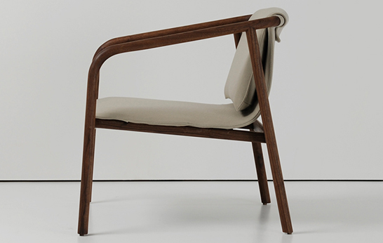 Oslo, AAWAA, Bernhardt Design, chair, armchair, sling seat, lounge chair, lobby, hospitality, furniture, seating, Norwegian design, walnut,