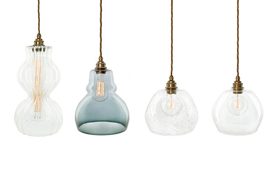 Spindle pendants, lamps, hand blown glass, Tarek Merlin for Feix&Merlin, lighting, Made in England,